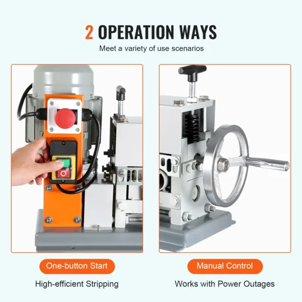 VEVOR Automatic Wire Stripping Machine, 0.06''-1.42'' Electric Motorized Cable Stripper, 370 W, 88 ft/min Wire Peeler with An Extra Manual Crank, 11 Channels for Scrap Copper Recycling - Image 3