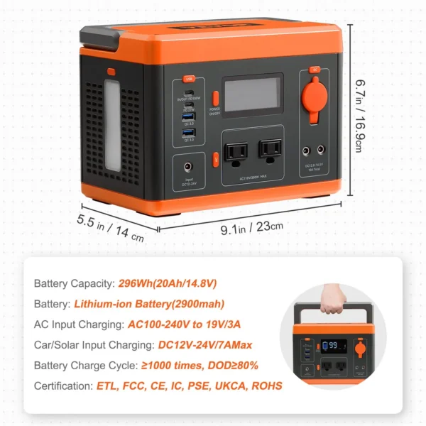 VEVOR Portable Power Station Solar Generator 296Wh 300W Backup Lithium Battery - Image 7