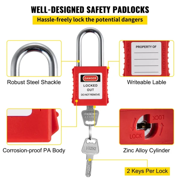 VEVOR 42 PCS Lockout Tagout Kits, Electrical Safety Loto Kit Includes Padlocks, 5 Kinds of Lockouts, Hasps, Tags & Ties, Box, Lockout Safety Tools for Electrical Risk Removal in Industrial, Machinery - Image 3