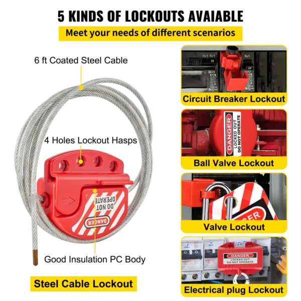 VEVOR 42 PCS Lockout Tagout Kits, Electrical Safety Loto Kit Includes Padlocks, 5 Kinds of Lockouts, Hasps, Tags & Ties, Box, Lockout Safety Tools for Electrical Risk Removal in Industrial, Machinery - Image 4