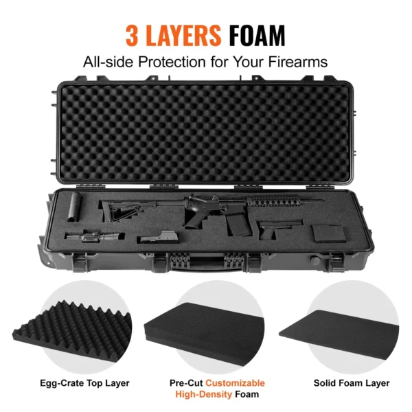 VEVOR Tactical Range Case, Outdoor Tactical Hard Case with 3 Layers Fully-protective Foams, 42 inch lockable Hard Tactical Range Case with Wheels, IP67 Waterproof & Crushproof - Image 2