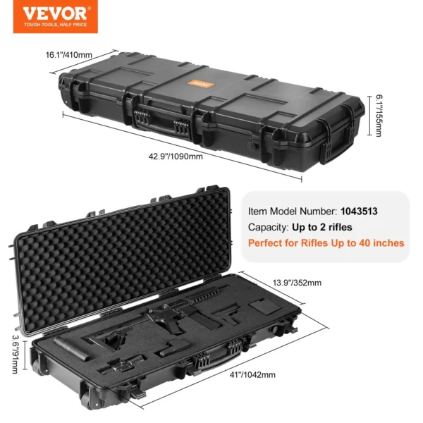 VEVOR Tactical Range Case, Outdoor Tactical Hard Case with 3 Layers Fully-protective Foams, 42 inch lockable Hard Tactical Range Case with Wheels, IP67 Waterproof & Crushproof - Image 6