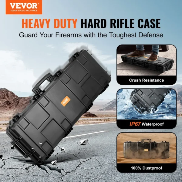 VEVOR Tactical Range Case, Outdoor Tactical Hard Case with 3 Layers Fully-protective Foams, 42 inch lockable Hard Tactical Range Case with Wheels, IP67 Waterproof & Crushproof - Image 11