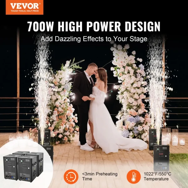 VEVOR Cold Spark Firework Machinex4 700W 6.6-16.4ft Stage DJ Wedding Event Party