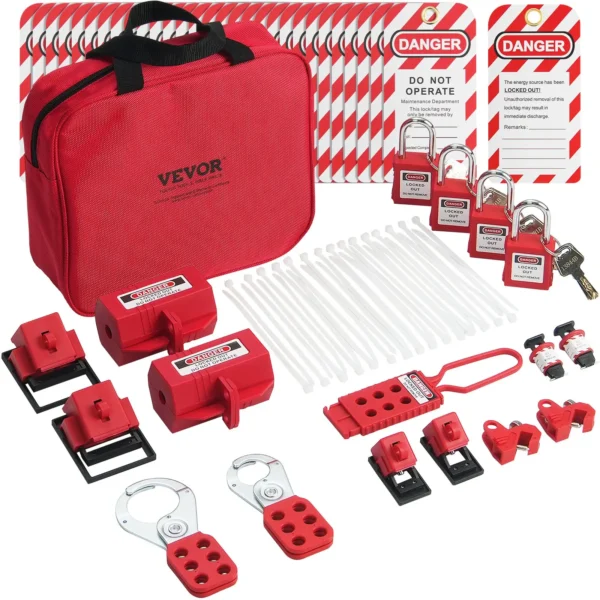 VEVOR Electrical Lockout Tagout Kit, 47 PCS Safety Loto Kit Includes Padlocks, Hasps, Tags, Nylon Ties, Plug Lockouts, Circuit Breaker Lockouts, and Carrying Bag, for Industrial, Electric Power - Image 8