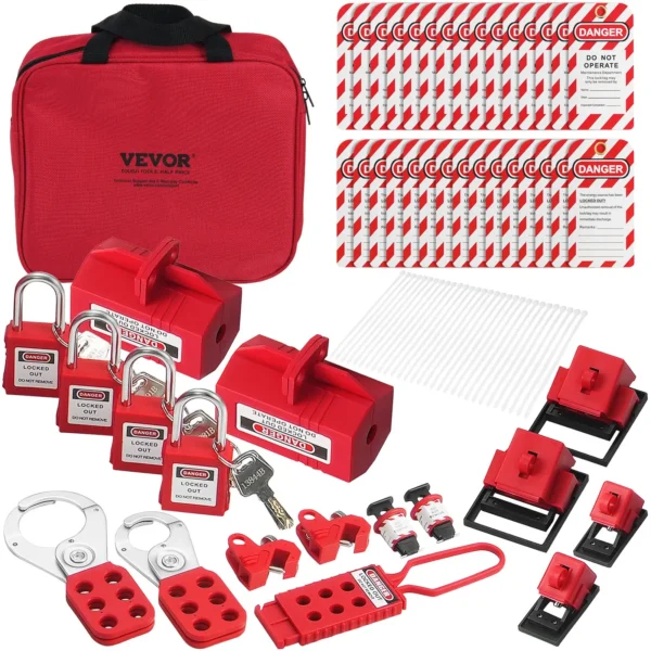 VEVOR Electrical Lockout Tagout Kit, 47 PCS Safety Loto Kit Includes Padlocks, Hasps, Tags, Nylon Ties, Plug Lockouts, Circuit Breaker Lockouts, and Carrying Bag, for Industrial, Electric Power - Image 9