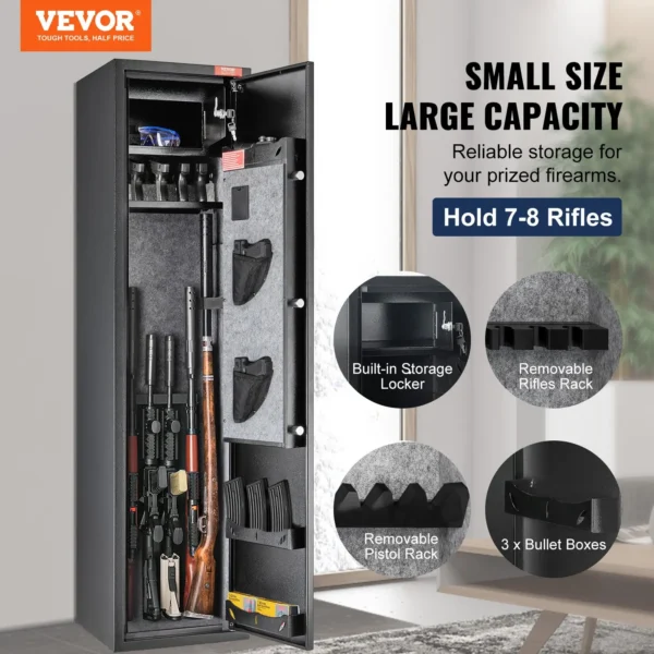 VEVOR 5 Rifles Gun Safe, Rifle Safe with Digital Keypad & Lock, Gun Storage Cabinet with Built-in Storage Locker, Removable Storage Shelf for Home Long Gun and Pistols - Image 11