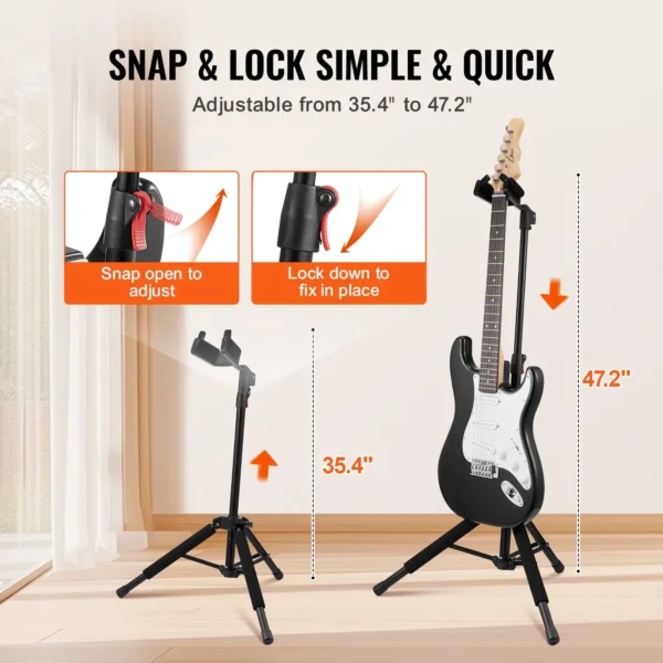 VEVOR Tripod Guitar Stand Floor-Standing Foldable 35.4-47.2 in Adjustable Height - Image 4