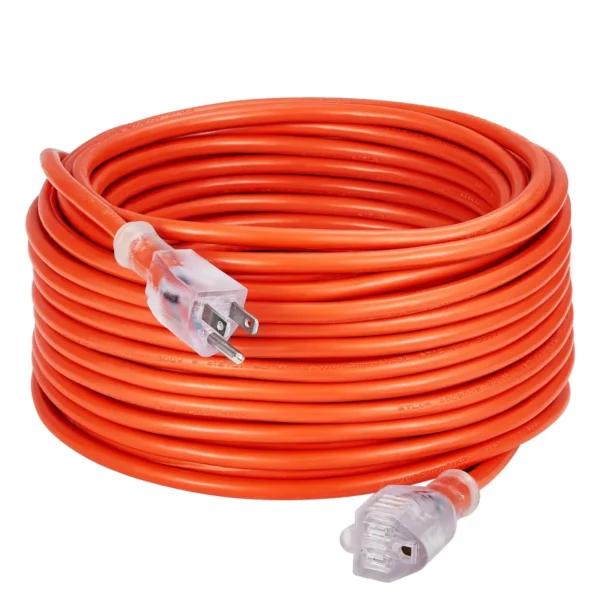 100FT Heavy Duty Extension Cord 16AWG 10A 1250W 3 Prongs with Lighted End - Image 9